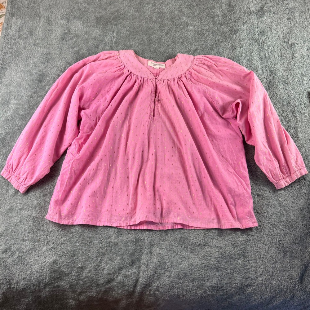 India Collection Emerson Fry Pink Gold Metallic Dot Blouse‎ Top Size Small